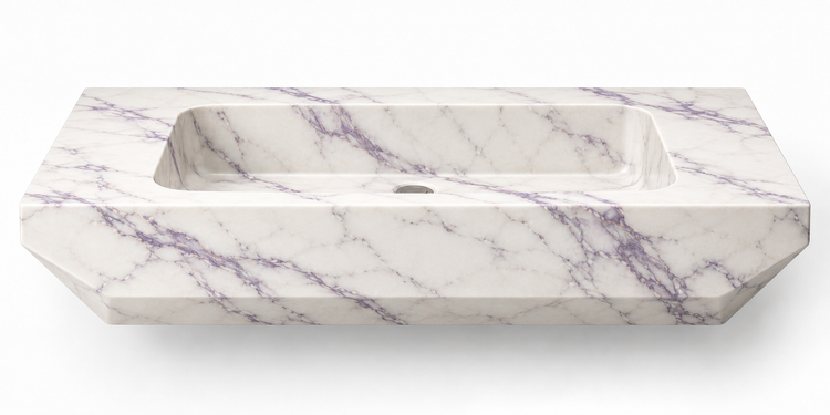 Facet Lilac chamfered floating sink, front view design rendering