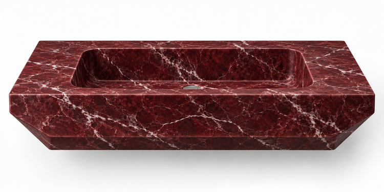 Facet Rosso Levanto chamfered floating sink, front view design rendering