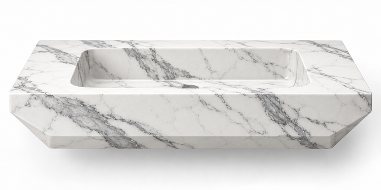 Facet Statuario chamfered floating sink, front view design rendering