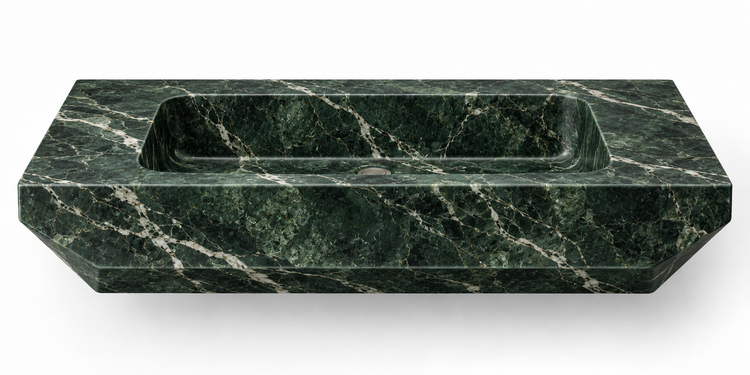 Facet Verde Alpi chamfered floating sink, front view design rendering
