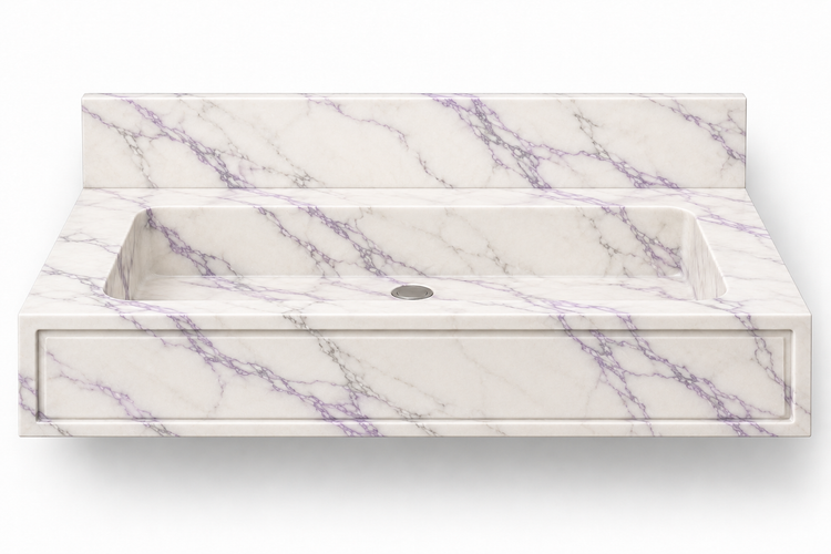 Frame Lilac panel front floating sink, front view design rendering