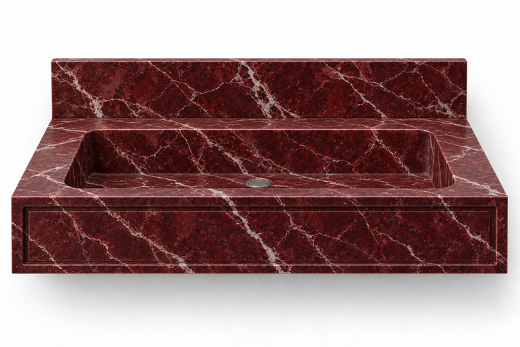 Frame Rosso Levanto panel front floating sink, front view design rendering