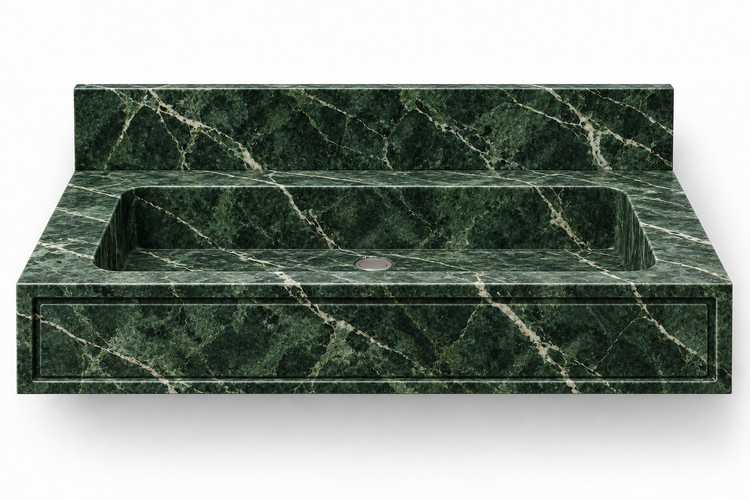 Frame Verde Alpi panel front floating sink, front view design rendering