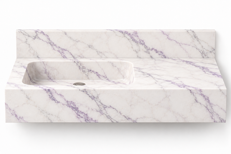 Ledge Lilac offset basin floating sink, front view design rendering