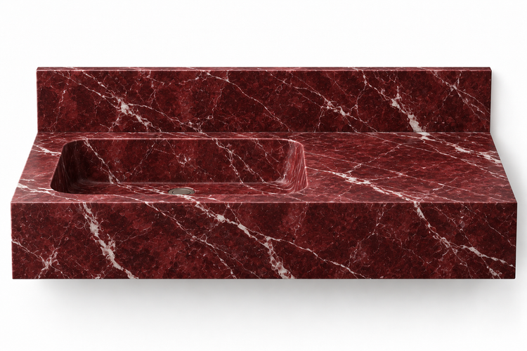 Ledge Rosso Levanto offset basin floating sink, front view design rendering