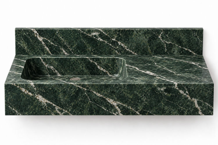 Ledge Verde Alpi offset basin floating sink, front view design rendering