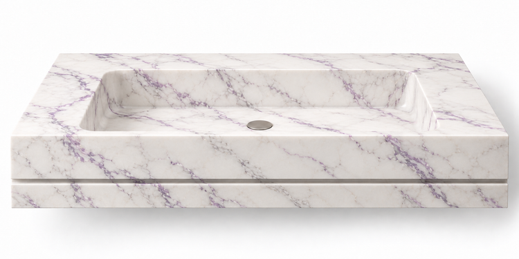 Linea Lilac shadow-line floating sink, front view design rendering