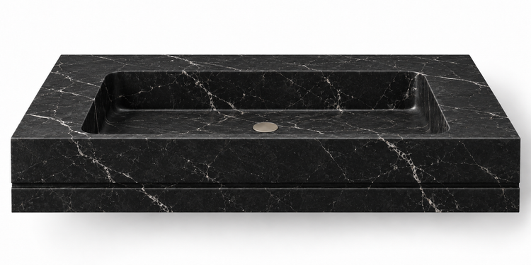 Linea Nero Marquina shadow-line floating sink, front view design rendering