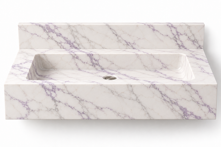 Monolith Lilac deep apron floating sink, front view design rendering