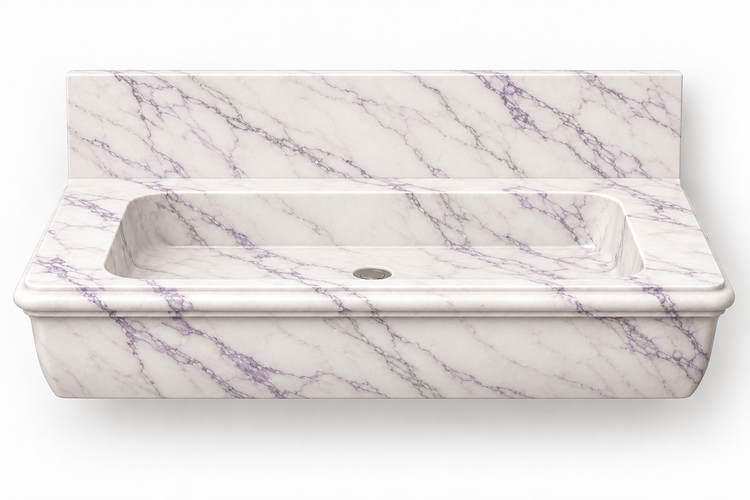 Ogee Lilac classic profile floating sink, front view design rendering