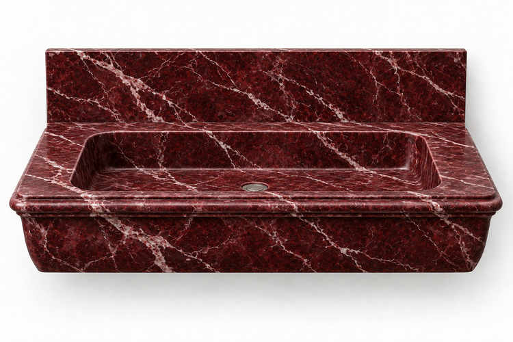 Ogee Rosso Levanto classic profile floating sink, front view design rendering