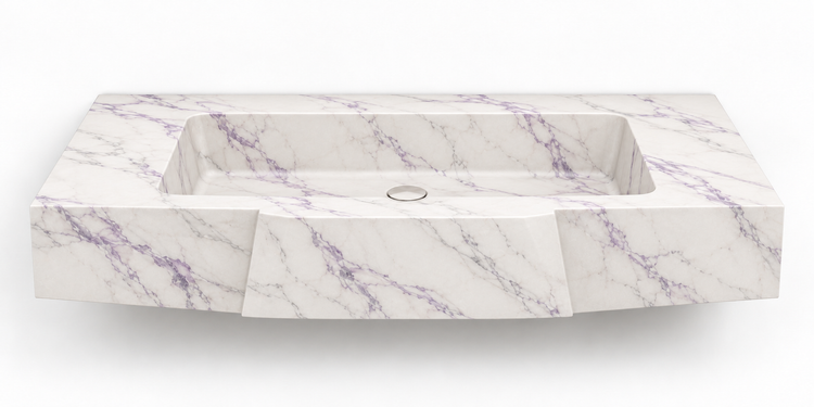 Origami Lilac faceted front floating sink, front view design rendering