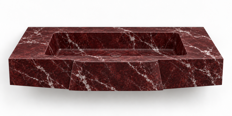 Origami Rosso Levanto faceted front floating sink, front view design rendering
