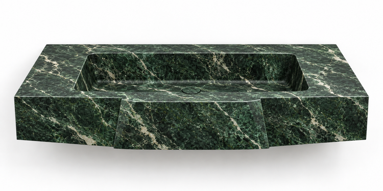 Origami Verde Alpi faceted front floating sink, front view design rendering