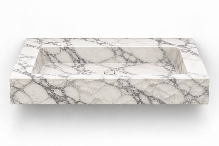 Petra Arabescato chiseled front floating sink, front view design rendering