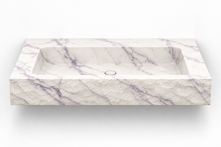 Petra Lilac chiseled front floating sink, front view design rendering