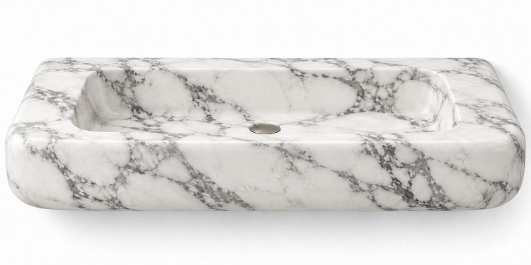 Pillow Arabescato soft-edge floating sink, front view design rendering