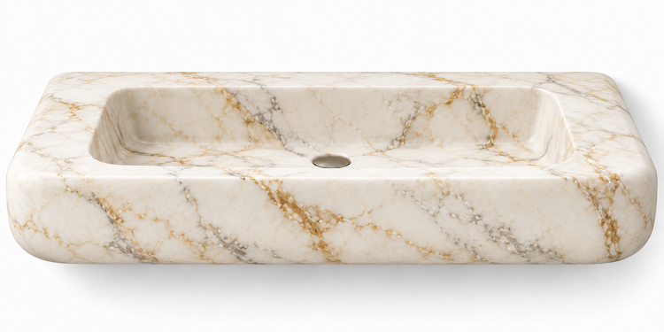 Pillow Calacatta Gold soft-edge floating sink, front view design rendering