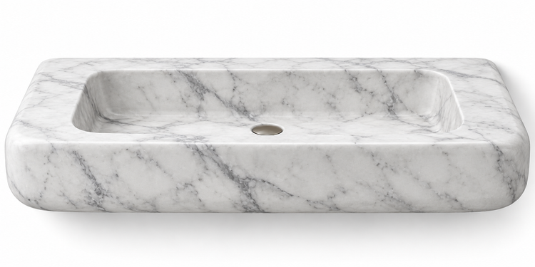 Pillow Carrara soft-edge floating sink, front view design rendering