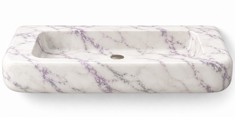 Pillow Lilac soft-edge floating sink, front view design rendering