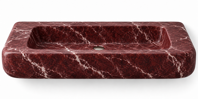 Pillow Rosso Levanto soft-edge floating sink, front view design rendering