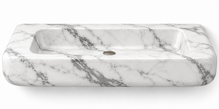 Pillow Statuario soft-edge floating sink, front view design rendering