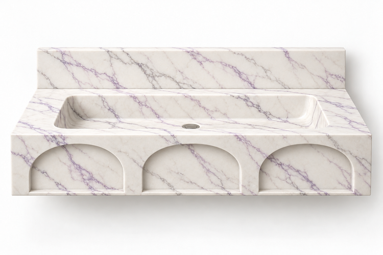 Portico Lilac arch-relief floating sink, front view design rendering