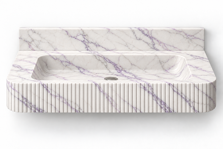 Reed Lilac fine-fluted floating sink, front view design rendering