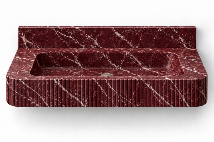Reed Rosso Levanto fine-fluted floating sink, front view design rendering