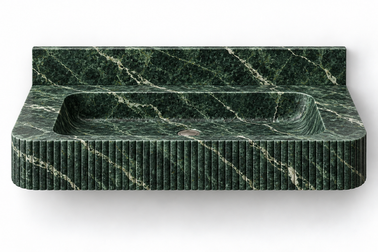 Reed Verde Alpi fine-fluted floating sink, front view design rendering