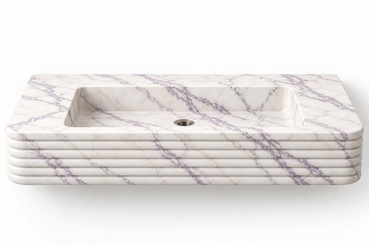 Ribbon Lilac horizontal-ribbed floating sink, front view design rendering