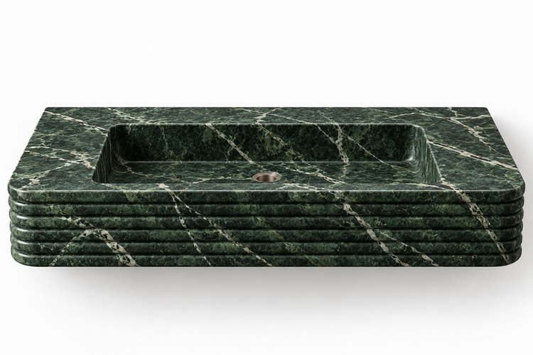 Ribbon Verde Alpi horizontal-ribbed floating sink, front view design rendering