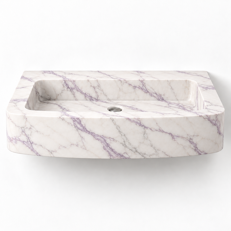 Vela Lilac bowed front floating sink, front view design rendering