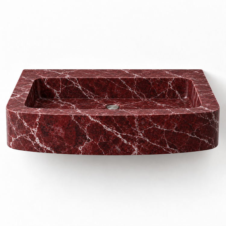 Vela Rosso Levanto bowed front floating sink, front view design rendering