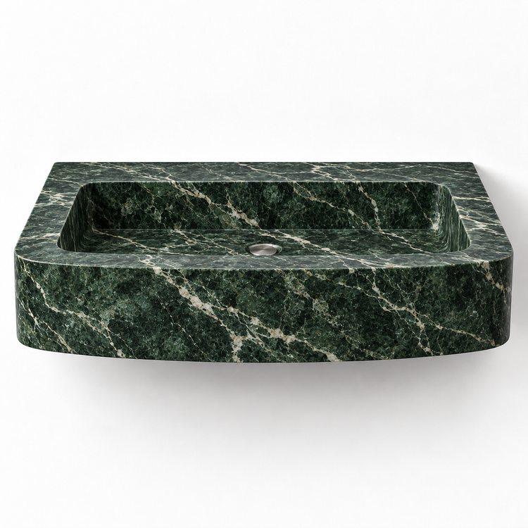 Vela Verde Alpi bowed front floating sink, front view design rendering